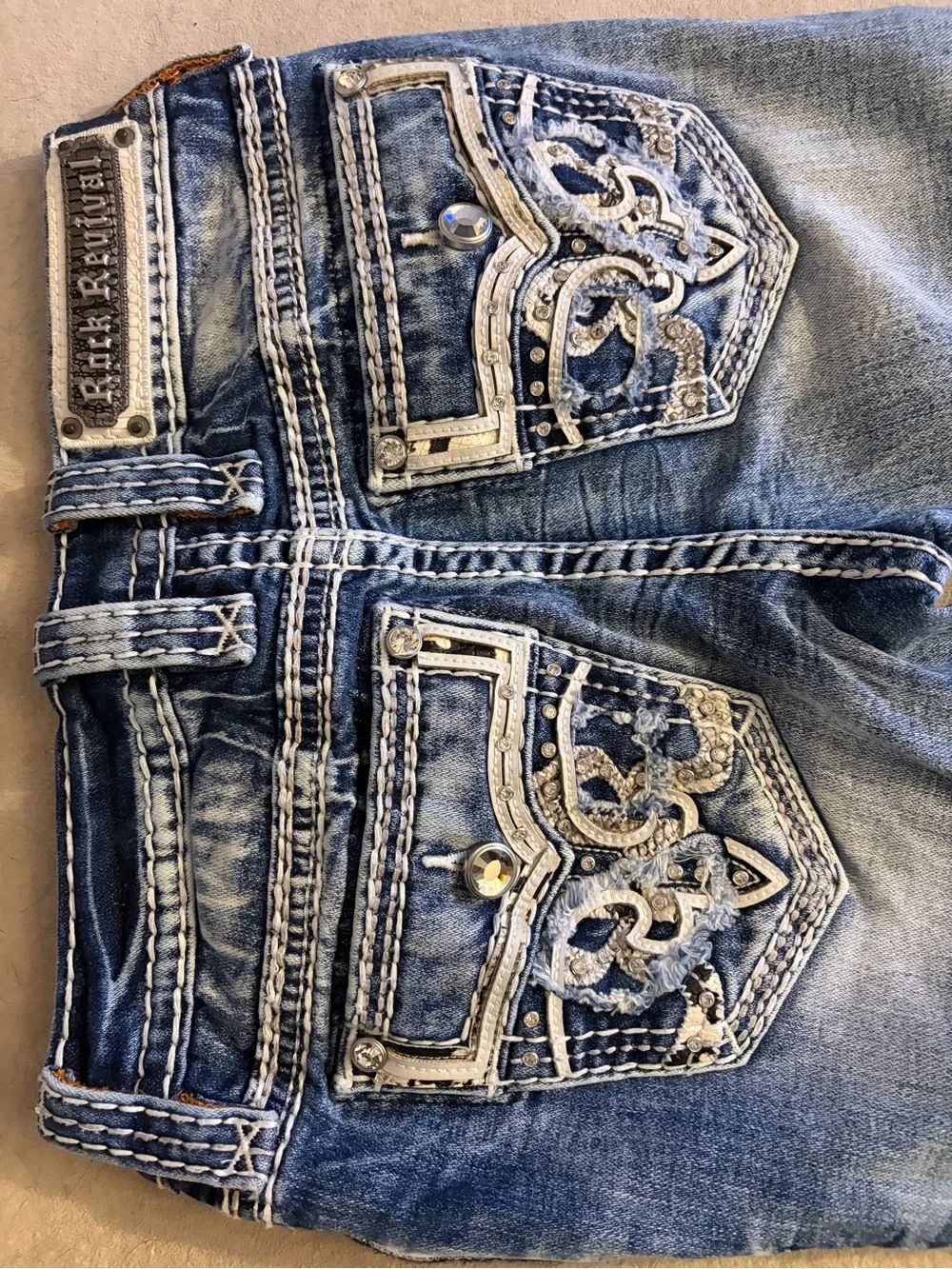 Rock Revival Vianne Skinny Jeans Flap Pocket Rhinestone – Size 25